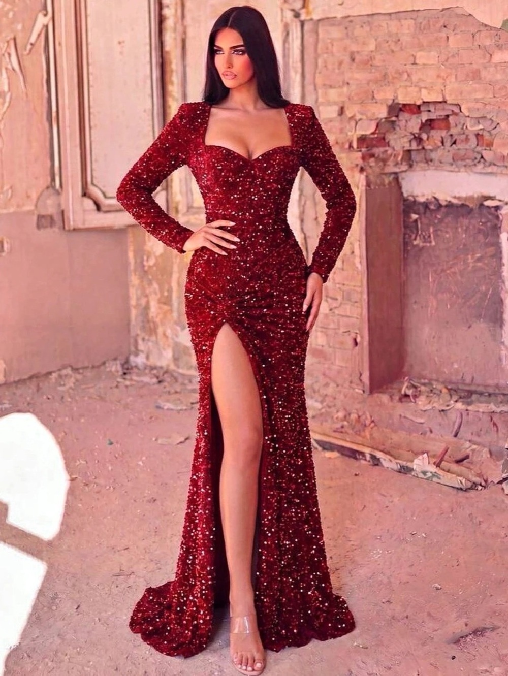 Red Sequin Maxi Dress